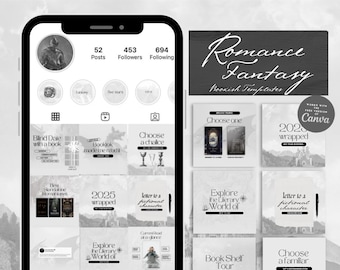 Romantasy Bookstagram Template Bundle: Cream & Gray Posts (Canva)
