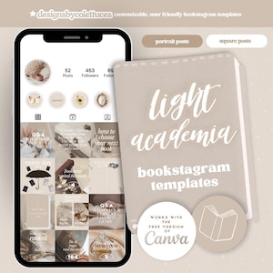 ¡118 plantillas Bookstagram de Light Academia para Instagram, paquete de plantillas de Instagram en tamaños vertical y cuadrado incluidos!