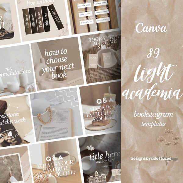 89 modèles Light Academia Bookstagram pour Instagram, ensemble de modèles Instagram, modèles modifiables Bookstagram pour Instagram