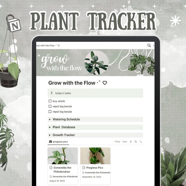Grow with the Flow Gardening Notion Plant Growth Tracker Watering Schedule Progress Tracker