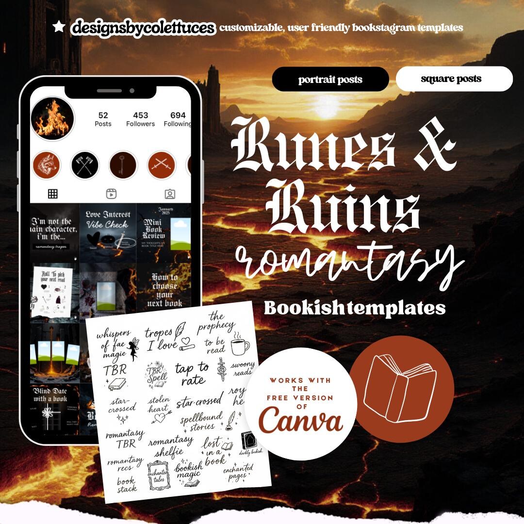 125 Runes & Ruin Romance Fantasy Canva Bookstagram Templates ...