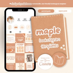 Puede incluir: Un conjunto de plantillas de bookstagram personalizables en un esquema de colores marrón cálido y naranja. Las plantillas presentan una variedad de diseños, que incluyen un desafío de lectura, lecturas obligatorias y una sección de recomendaciones de libros. Las plantillas están diseñadas para ser utilizadas con la versión gratuita de Canva.