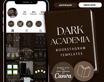 ダークアカデミア ブックスタグラムテンプレート：Instagram バンドル（Canva）