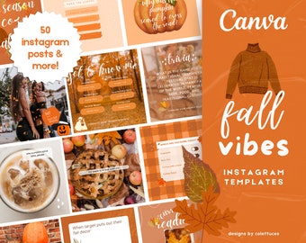 90 Fall Vibes Instagram Posts Template Bundle, Fall Canva Templates, Autumn Templates for Instagram