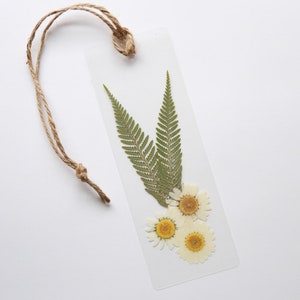 REAL Dried and Pressed Bookmark with Daisies and Ferns