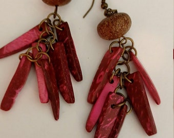 Sterling Silver Tribal Chic Sustainable Jewelry Om Earrings ~ Carved Tagua Nut Amethyst Cabochon