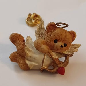 Vintage Teddy Bear Cupid Valentine Love Heart Lapel Hat Tie Pin Souvenir 2088
