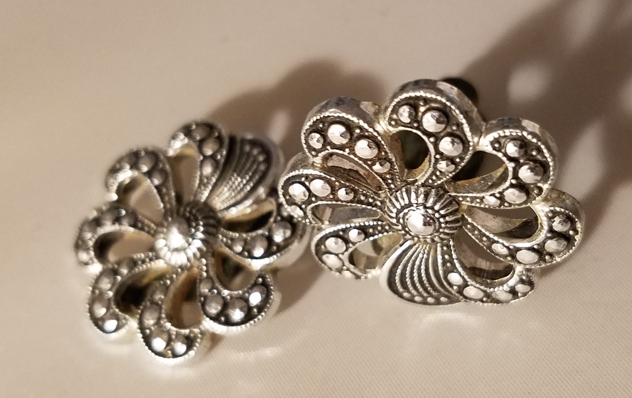 Vintage Silver-Tone Clip-On Earrings West Germany Signed