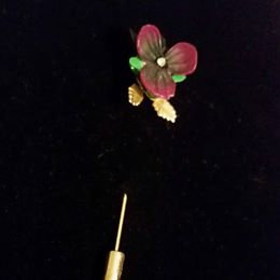 Gold Tone Pansy Floral Lapel Pin - image 1