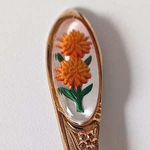 Vintage Gold Tone Demitasse Flower Floral Collectible Souvenir Spoon