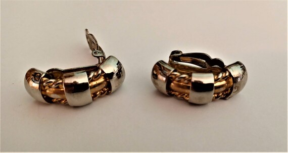 Vintage Silver-Tone, Gold-Tone Clip-On Earrings - image 2
