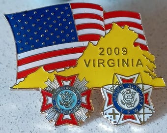 Alfiler de corbata con solapa para damas, recuerdo de 2015, de la VFW 2009, de los veteranos de guerras extranjeras, conmemorativo patriótico vintage de Virginia