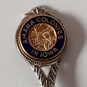 Vintage Amana Colonies In Iowa Gold Tone Medallion on Silver Collectible Souvenir Spoon