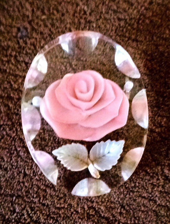 Vintage Reverse Carved Hand Painted Lucite Rose Fl