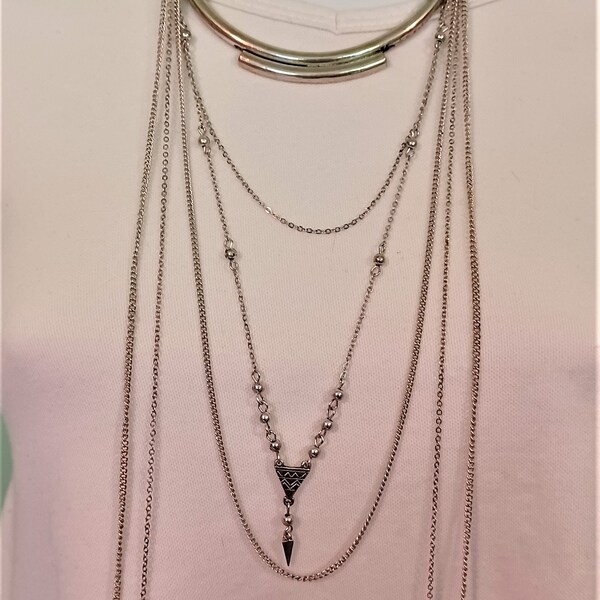 Silver-Tone Bib Style Necklace Multi-Chain, Feathers by Claire's