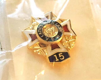 Alfiler de corbata vintage de la VFW para damas, de 15 años, con solapa, recuerdo, NIB 2132