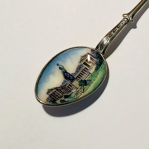 Antique 800 Fine Silver München Munich Germany Statue Enameled Bowl Collectible Souvenir Spoon