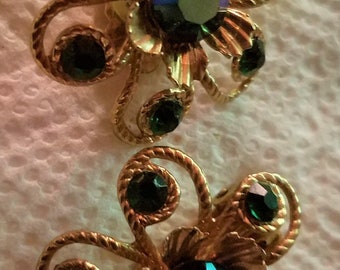 Boucles D'oreilles Vintage Clips - Quartz Aurore Boréale Et Cristal Sur Métal Doré