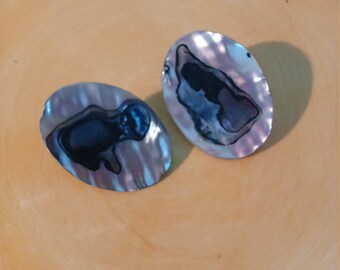 Abalone Shell Mother of Pearl Oval Post Pierced Earrings Vintage