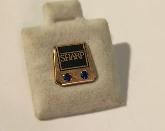Premio Sharp Corporation Electronics con 2 zafiros azules 1/10 10k Gold Lapel/Hat Pin Souvenir 1273