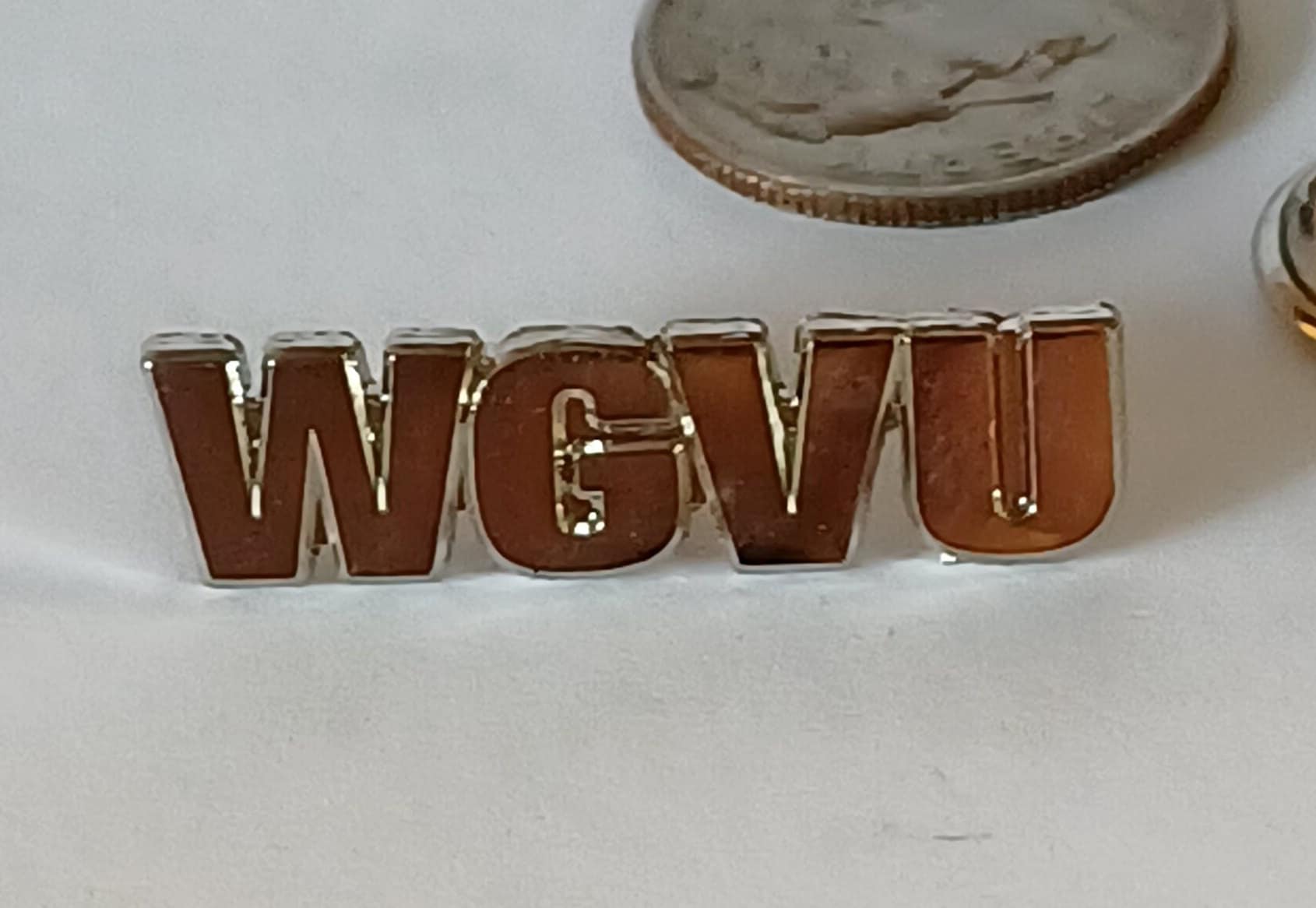 WGVU Television Station Radio Call Letters SilverTone Lapel Hat Tie Pin Souvenir 0423