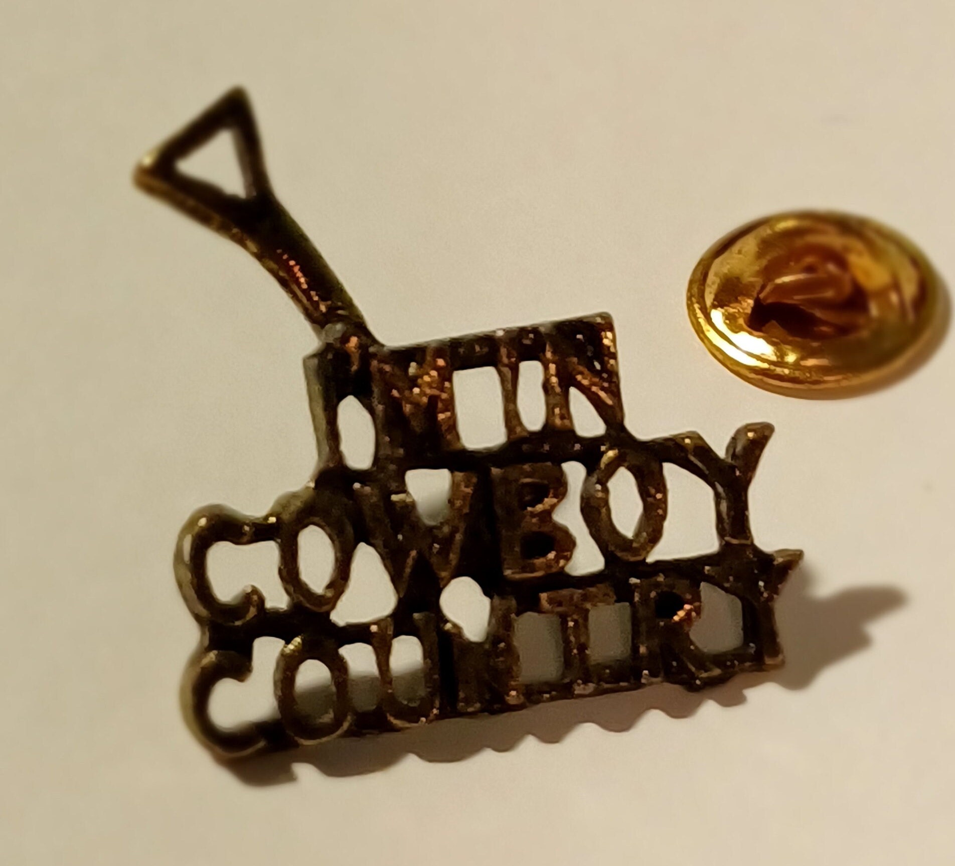 Vintage I'm In Cowboy Country Lapel Hat Tie Pin Souvenir 0485