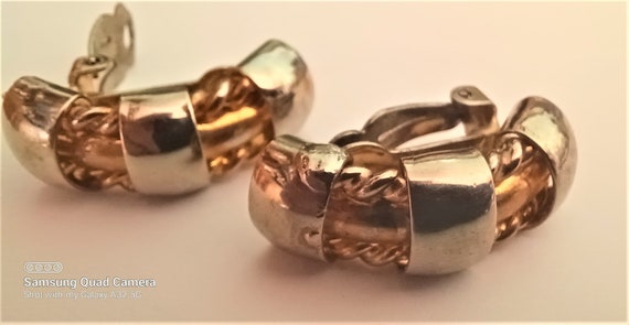 Vintage Silver-Tone, Gold-Tone Clip-On Earrings - image 3