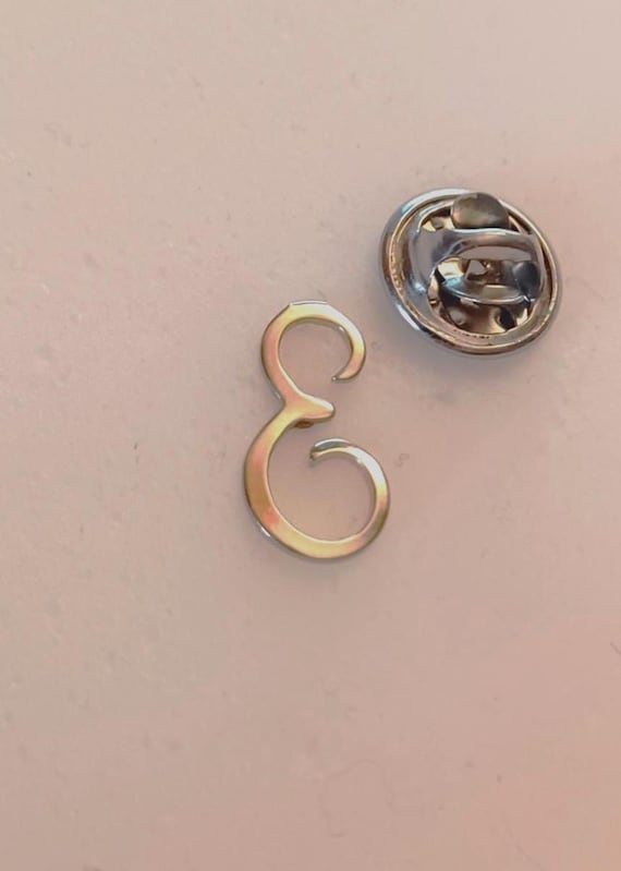 Vintage Letter Initial E Cursive Silver Tone Lape… - image 1