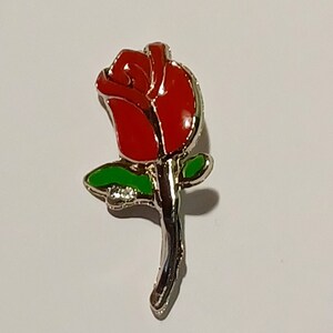 Rose Rosebud Silver Tone with Two Clear Rhinestones C Clasp Lapel Hat Tie Pin Souvenir 0667