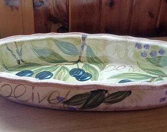 Vintage Discontinued Pattern Tabletops Unlimited Provincial Olives Bread Serving Bowl 16 x 8.5