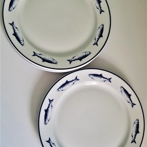 10 Strawberry Street Chop/Charger Plate Vintage Discontinued Cobalt Fish/Salmon Pattern 12 Inches TSS9