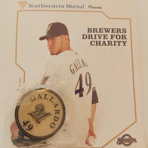 Vintage Milwaukee Brewers Gallardo 49 MLB Baseball Collectible Lapel Hat Tie Pin Souvenir NIB 2086