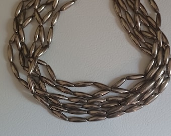 Vintage Signed Korean Silver Plated Six Strand Oblong Bead Necklace 1950s Choker