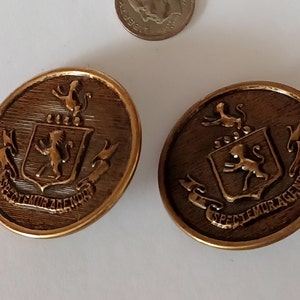 Vintage Spectemur Agendo Military Large Brass Buttons Pair 1.5 Inches Across 1311