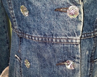 Juicy Couture Jeans Jacket Size S, Upcycled With White Lace