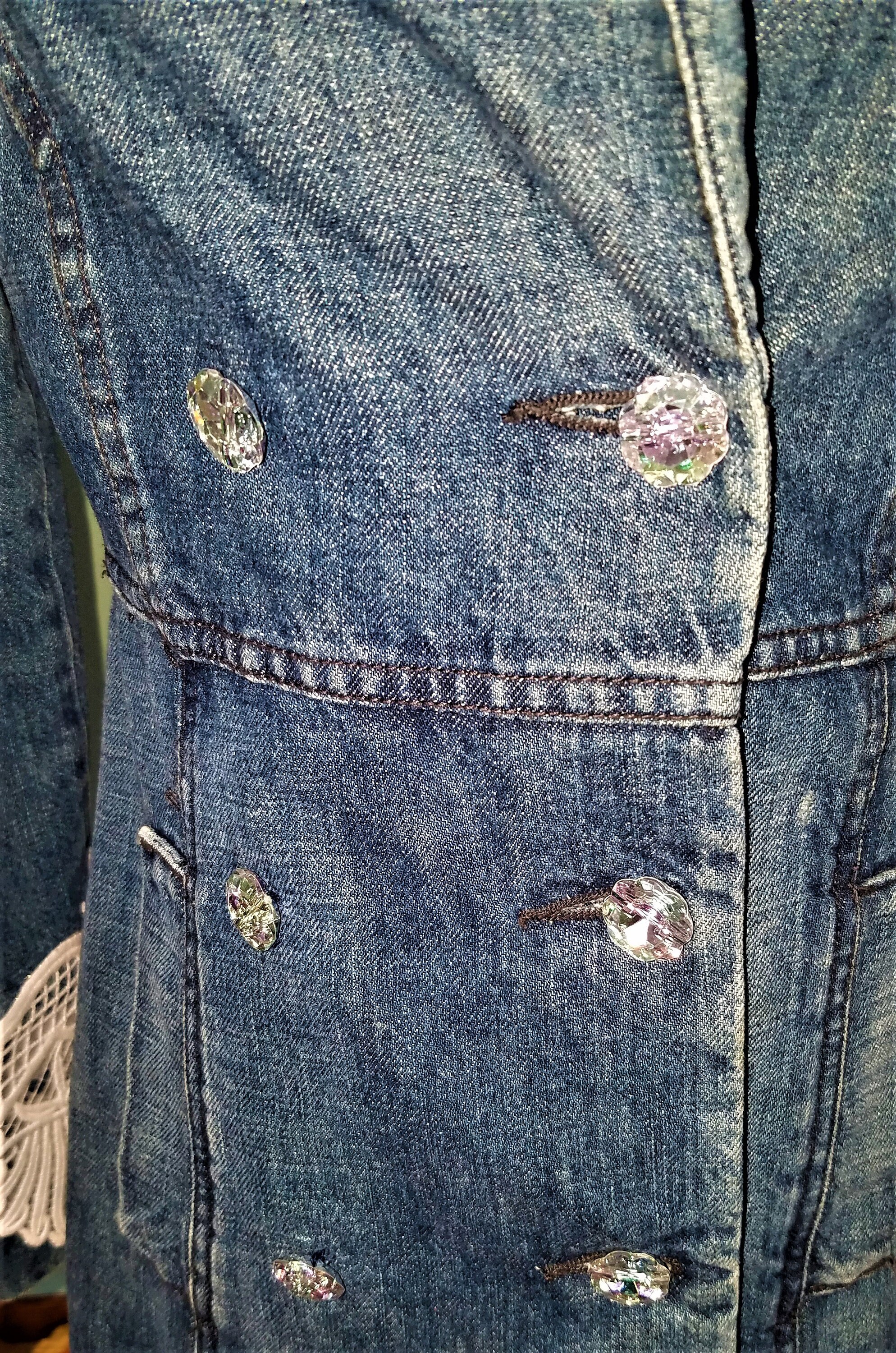 JUICY COUTURE JEANS デニムジャケット S Juicy Couture Jeans Jacket Size S, Upcycled With White Lace