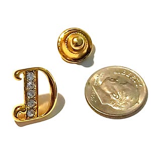 Initialbokstav D Guldfärgad Fem Strass Slipsnål för Hatt, Souvenir 0749