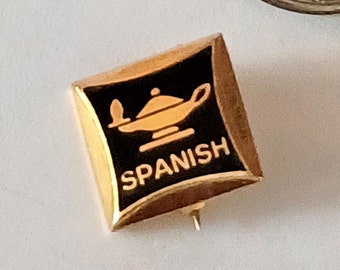 Vintage Spanish Lamp of Knowledge Gold Tone Lapel Hat Tie Pin Souvenir 0521