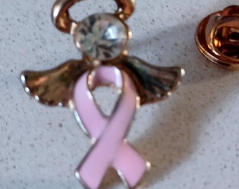 Breast Cancer Awareness Remembrance Pink Ribbon Wings Pink Rhinestone Lapel Hat Tie Pin Souvenir 1400