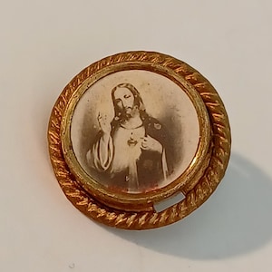 Antique Late 1800s Germany Religious Icon Jesus Pin 0702