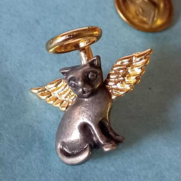 Camco Pewter Gold Angel Cat Wings Halo Lapel Hat Tie Pin Souvenir 2045
