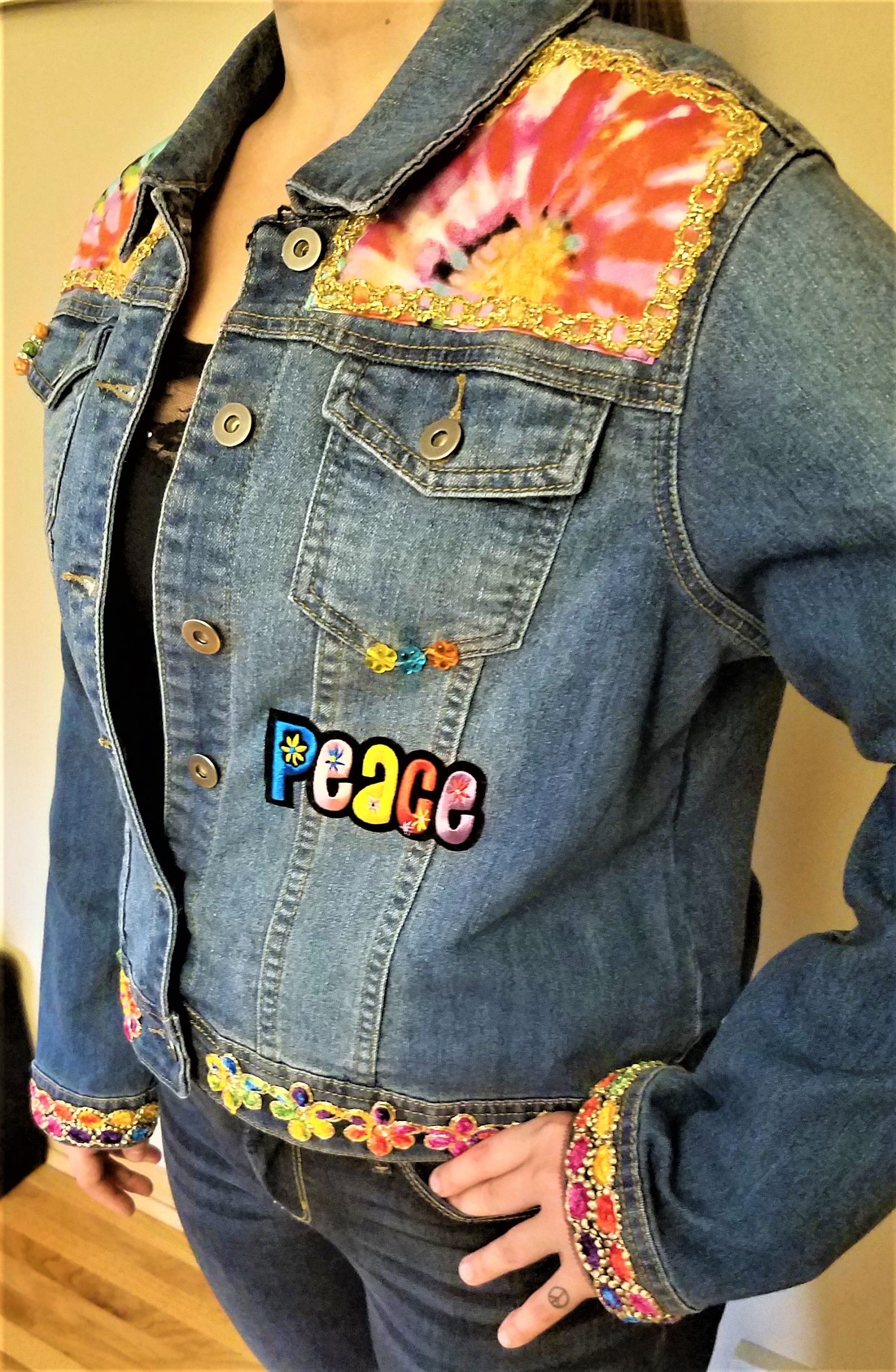 Relativity Jean Jacket PEACE Theme Upcycled Sz PXL - Etsy