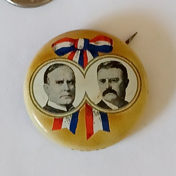 McKinley Roosevelt 1900 Reproduction 1972 Campaign Button Lapel Hat Tie Pin Souvenir 1269