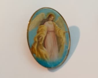 Vintage Guardian Angel Religious Lapel Hat Tie Pin Souvenir 0710
