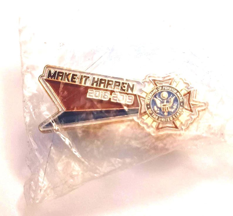 Vintage VFW Veterans of Foreign Wars of the United States of America Make It Happen Lapel Hat Tie Pin Souvenir 1536 image 1