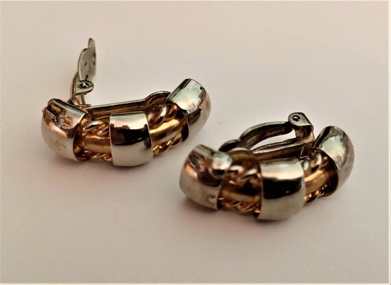 Vintage Silver-Tone, Gold-Tone Clip-On Earrings - image 1