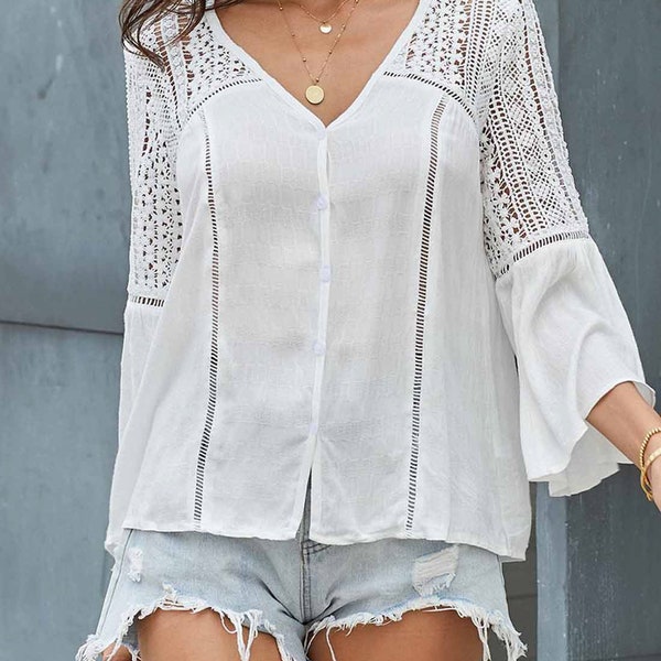 Lace White Top – Boho Lightweight Summer Blouse