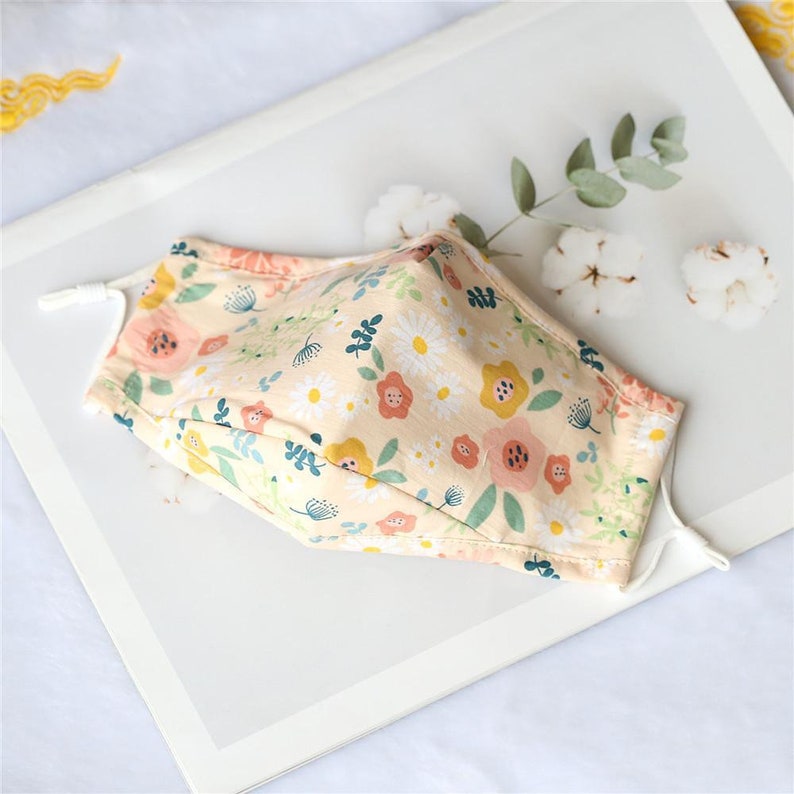 3 Layer Cotton Face Mask with Nose Wire Filter Pocket Etsy