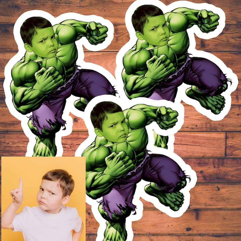 Digital Personalized Photo Cupcake Toppers HULK Marvel Superhero