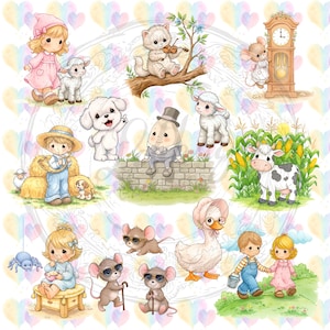 16 Digital Precious Moments Mother Goose kinderliedje, verjaardag clipart, baby shower clipart, ideaal voor cadeaukaartjes, kaarten maken, tijdschriften